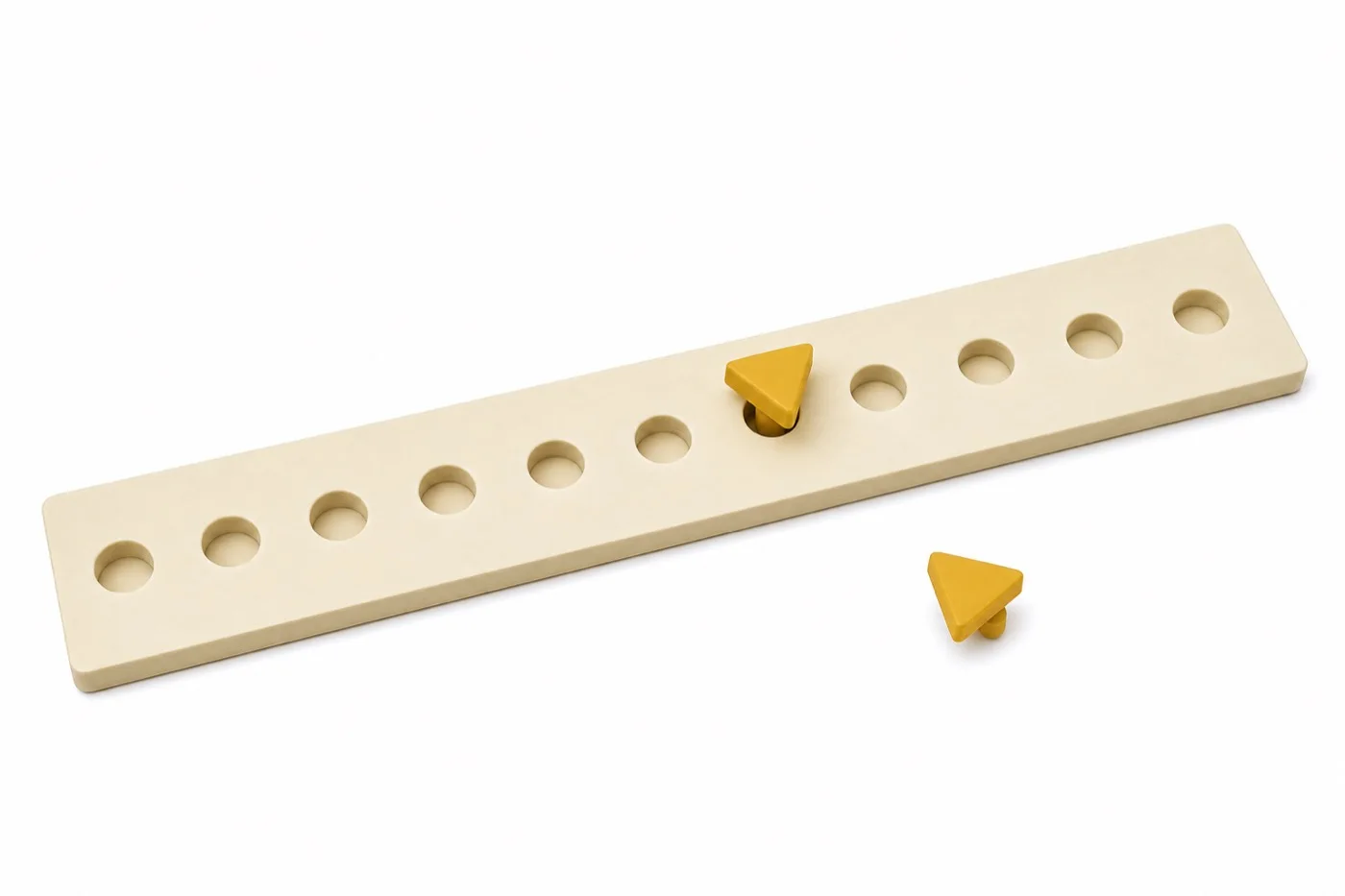 Wooden pressure track and triangular marker from the game prototype